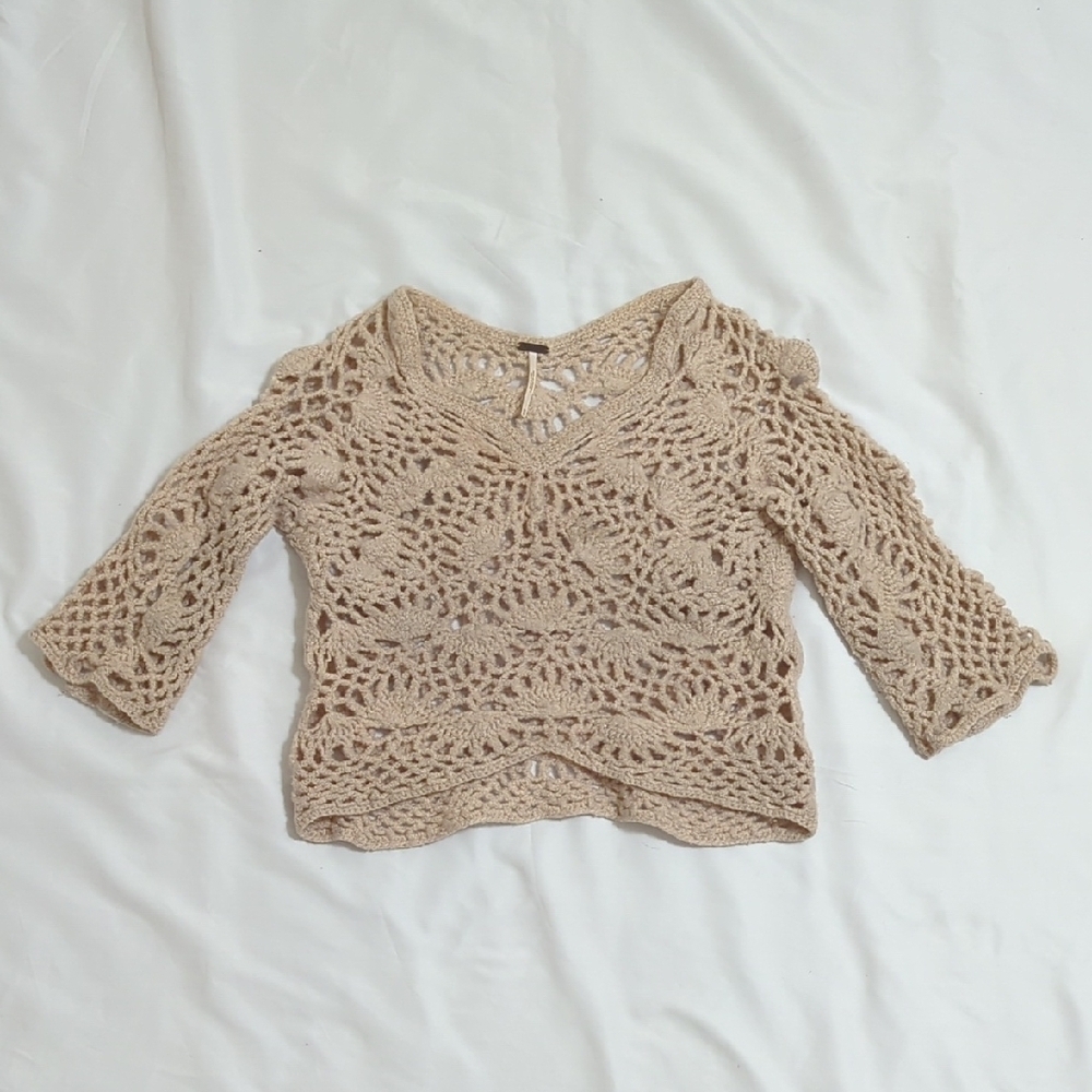 Free People Wool Crochet Knit Top, Color Beige Size XS/TP